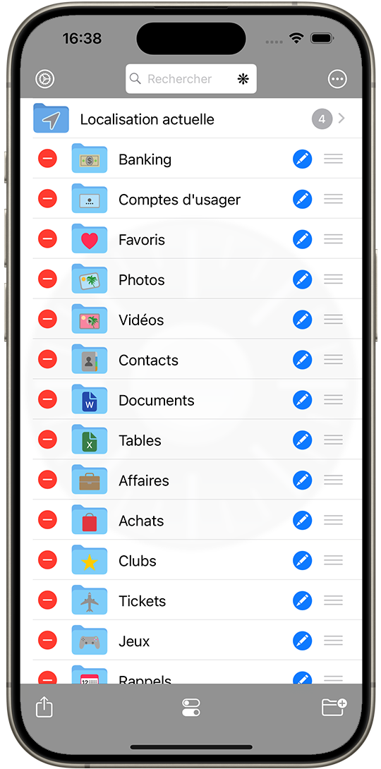 The category table in edit mode in Safe +