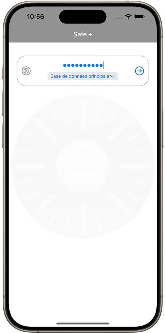 L'écran de connexion de Safe + avec saisie du mot de passe.