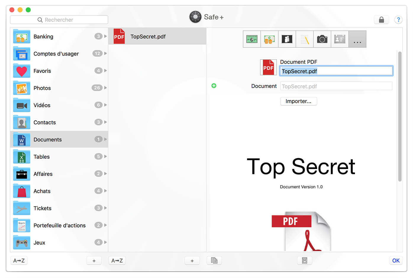 Safe + for Mac Create a Document.